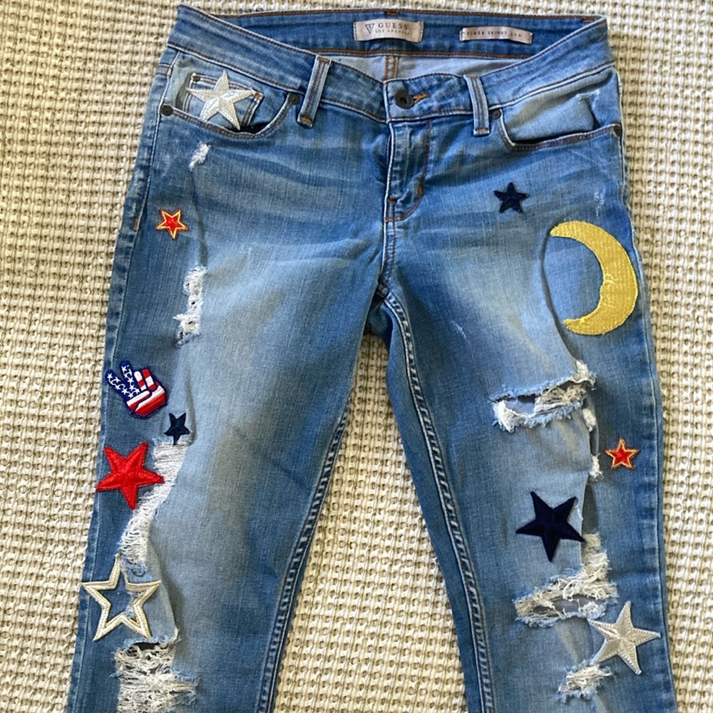 Guess Blue Skinny Jeans with Distressed Details